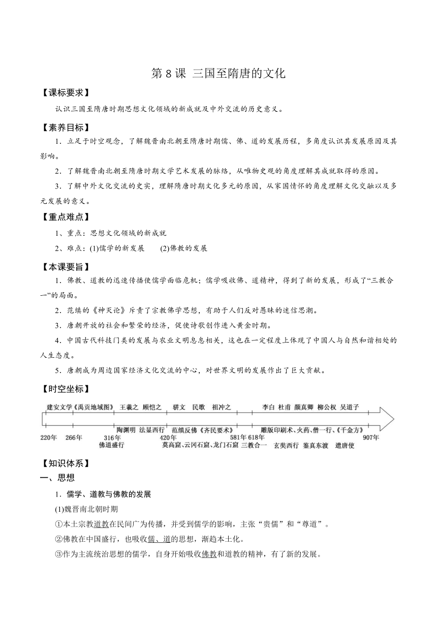 纲要上第8课 三国至隋唐的文化 导学案