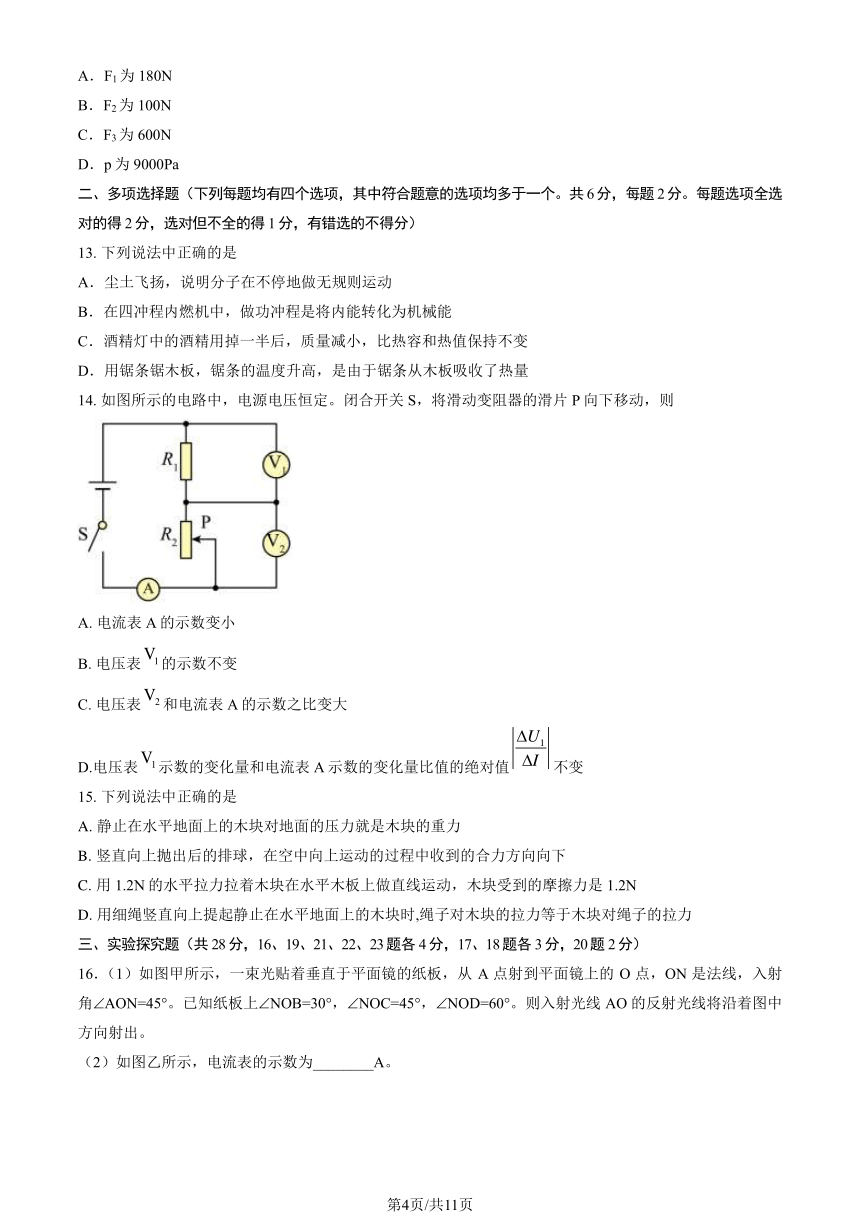 2024北京平谷初三一模物理（PDF含答案）
