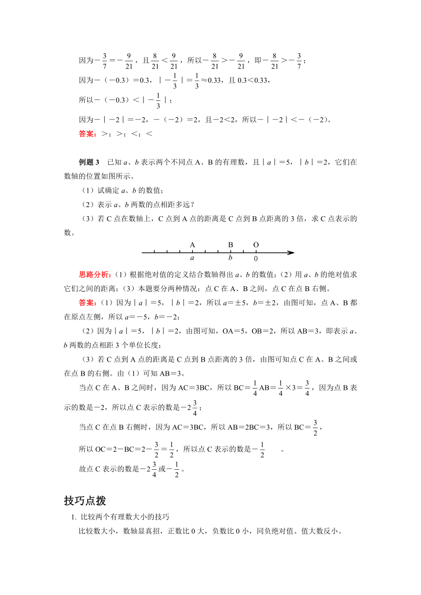 人教版七年级数学上册知识讲义-1.绝对值及有理数的比较大小（含答案）