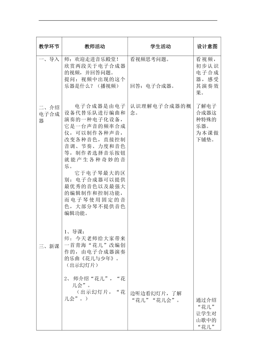 人音版八年级音乐下册（简谱）第三单元《花儿与少年》教学设计