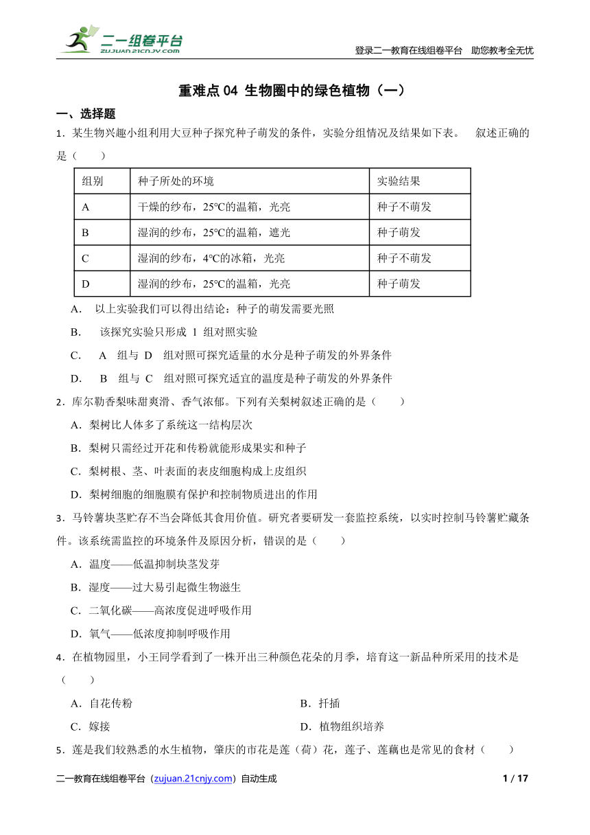 重难点04 生物圈中的绿色植物（一）（含解析）