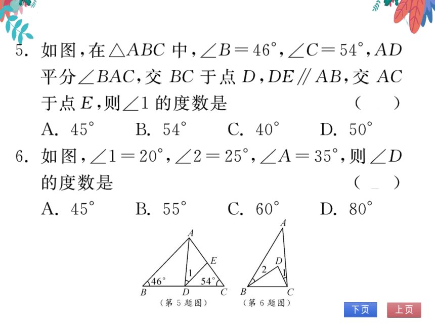 11.2.1第1课时三角形的内角和定理　习题课件