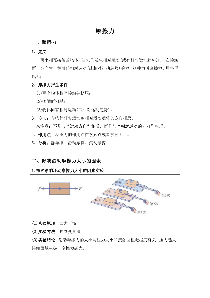 人教版物理八年级下册 8.3摩擦力  辅导学案（无答案）