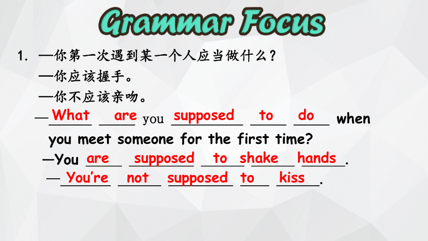 【培优课堂】 Grammar Focus&SectionB Listening 课件+音视频 人教九年级Unit 10 You're supposed to shake hands.