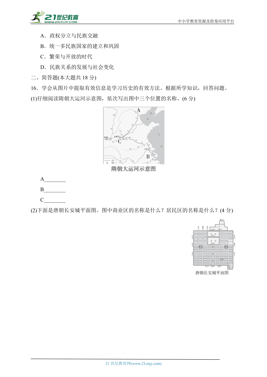 第一单元　隋唐时期：繁荣与开放的时代   单元达标测试卷（含答案）