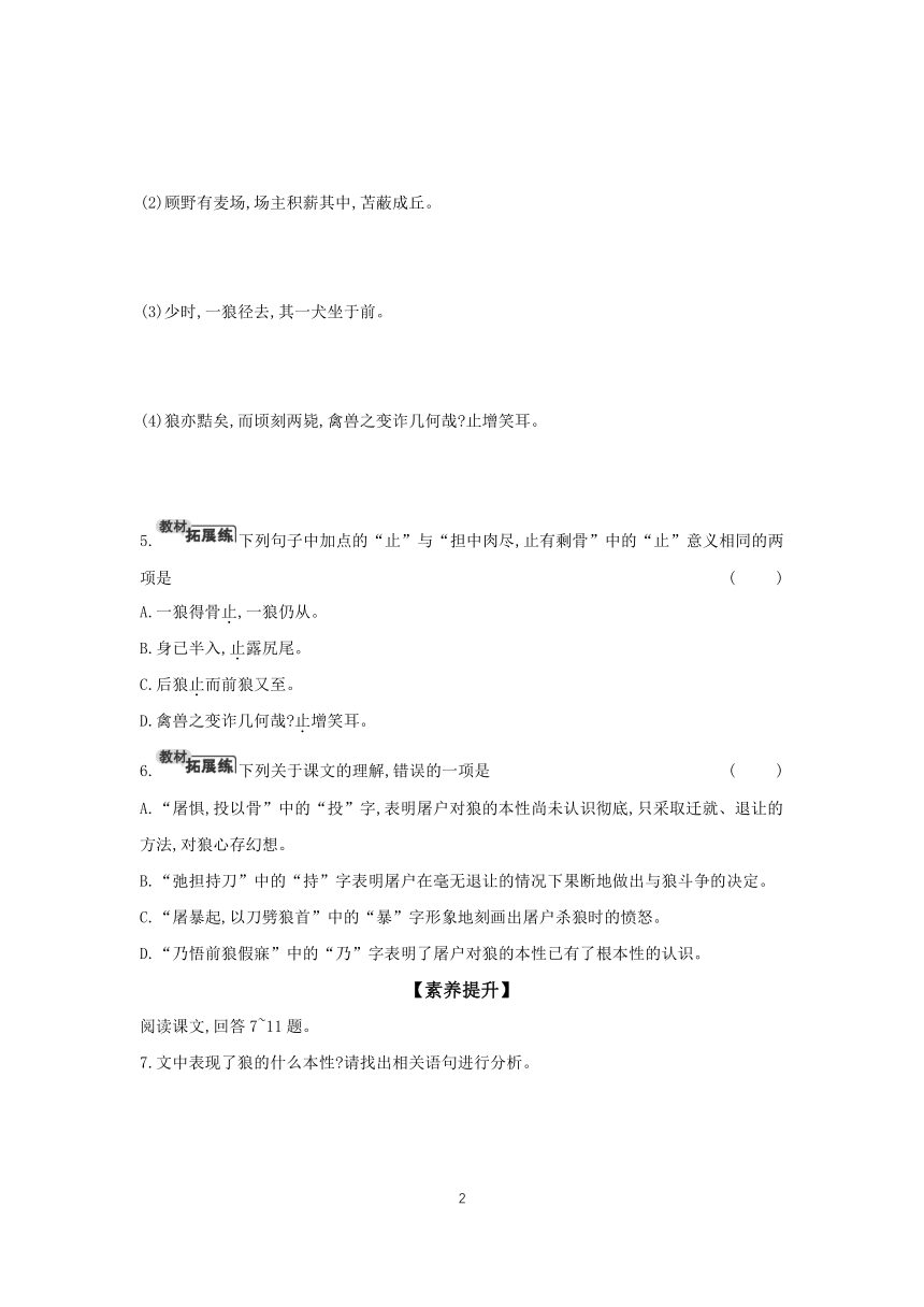 2023-2024学年语文统编版七年级上册 课时基础练   18 狼 （含答案）