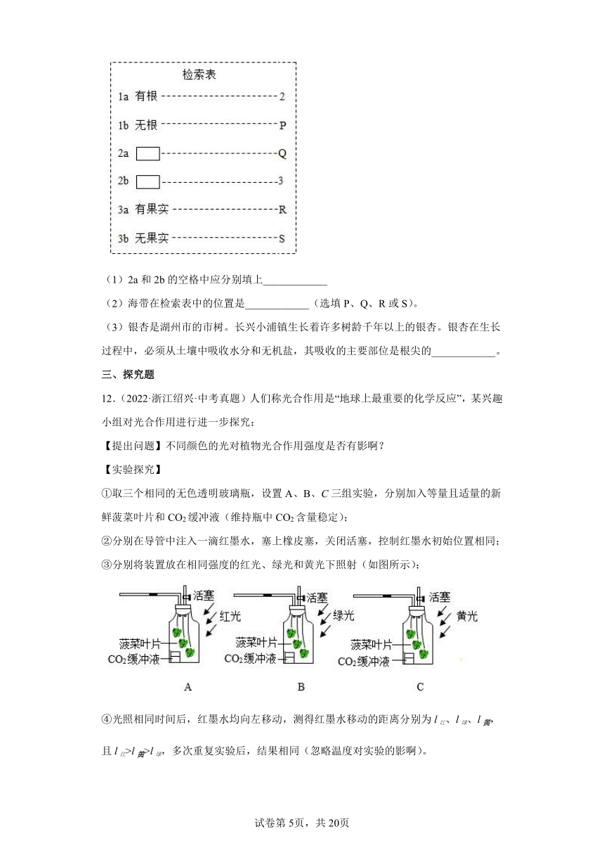 06绿色植物的新陈代谢-浙江省各地区2020-2022中考科学真题汇编（含解析）