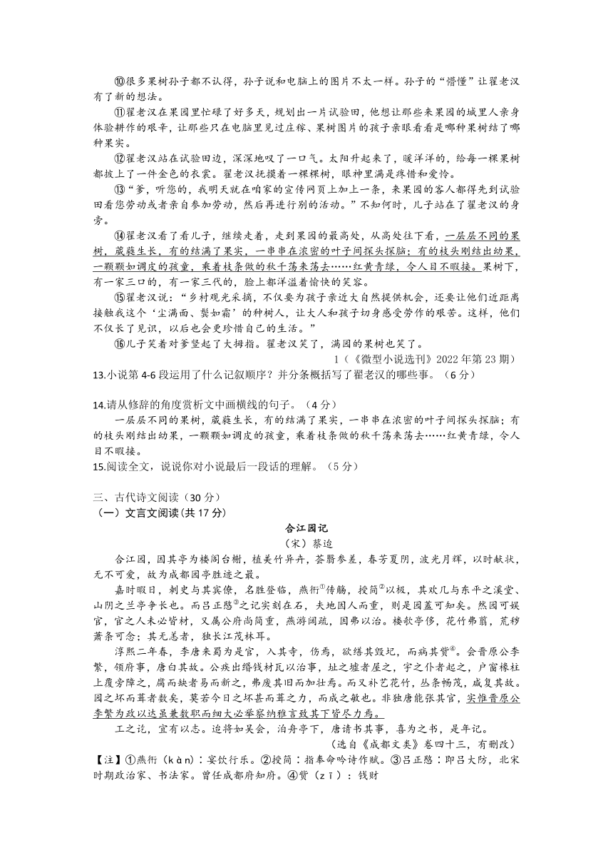 2023年四川省德阳市中考题型示例语文试题（word版含答案）