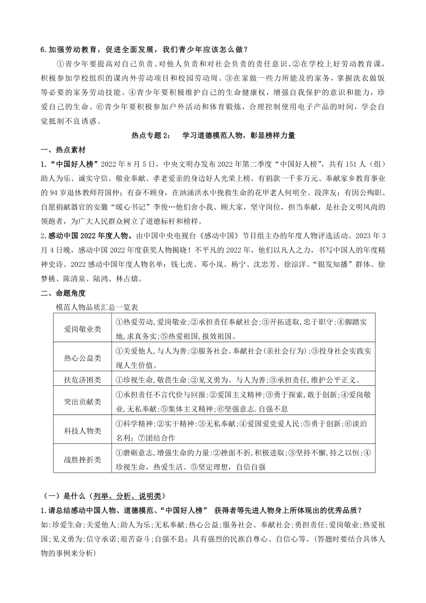 2023年中考道德与法治二轮热点专题汇总（13个热点专题）