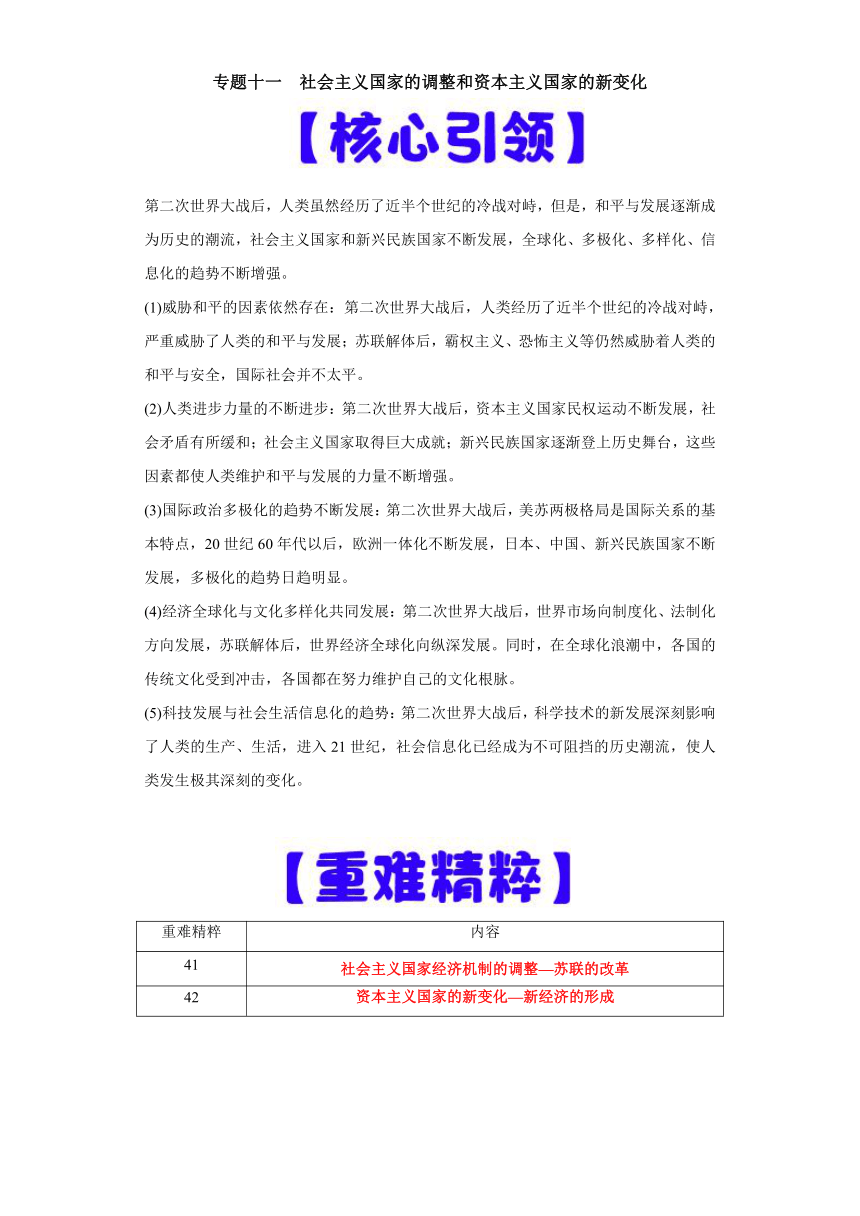 专题11  社会主义国家的调整和资本主义国家的新变化-高考历史专练（新高考专用）（含解析）