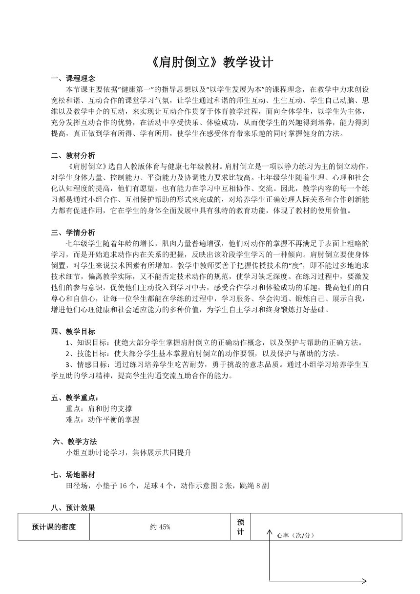 人教版七年级 体育与健康 第七章 肩肘倒立--前滚翻成蹲立 教案(表格式）