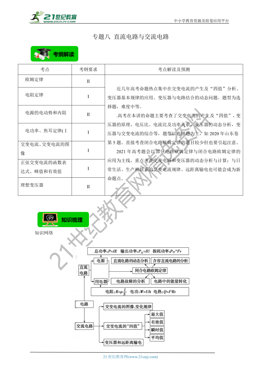 【高分攻略】高考二轮复习学案专题第八讲：专题八 直流电路与交流电路（含解析）