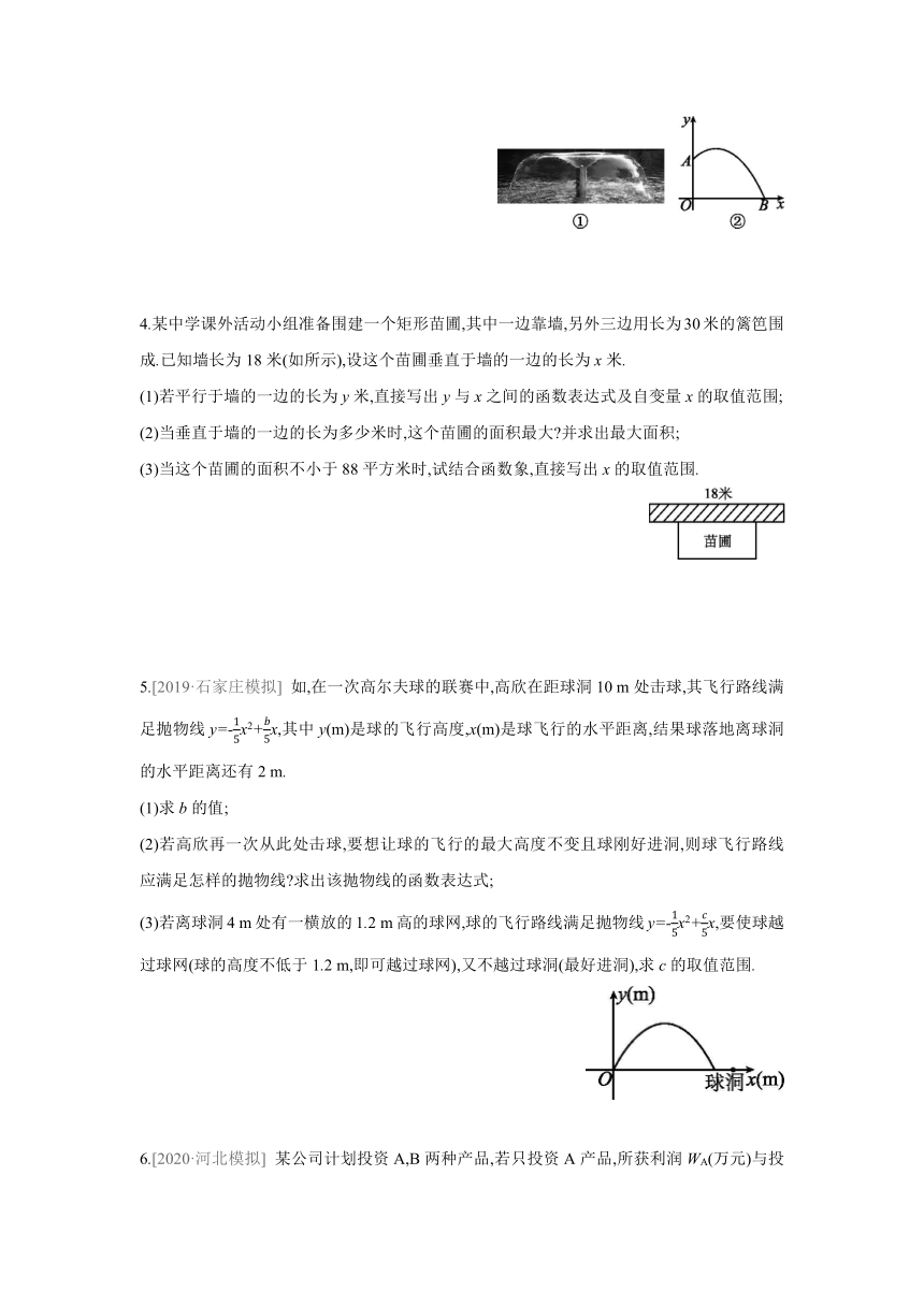 北京课改版数学九年级上册同步课时练习：19.4    第3课时　建立二次函数模型解决实际问题(word版含答案)