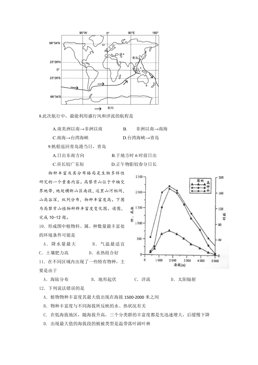 江西省宜春市重点高中2022届高三上学期第一次月考地理试题（Word版含答案）