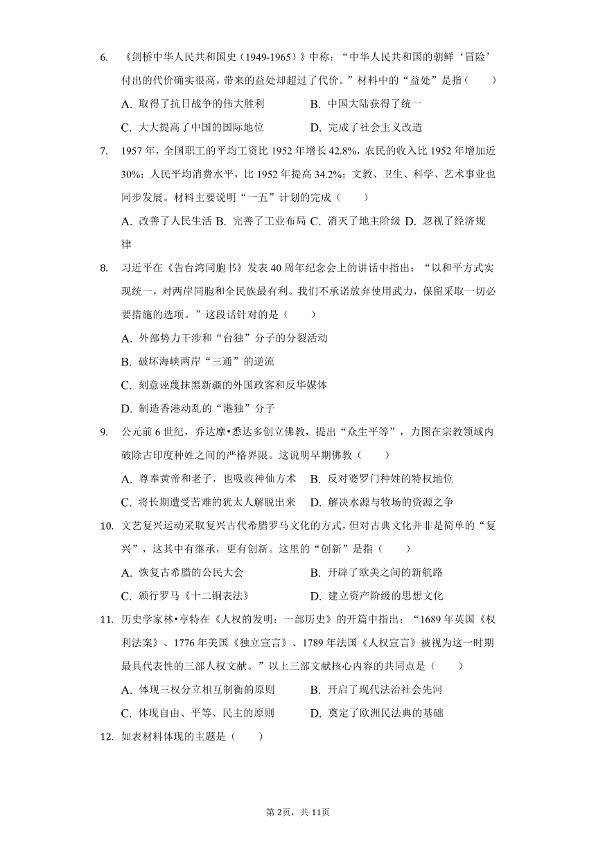 2022年贵州省毕节市中考历史试卷（含解析）