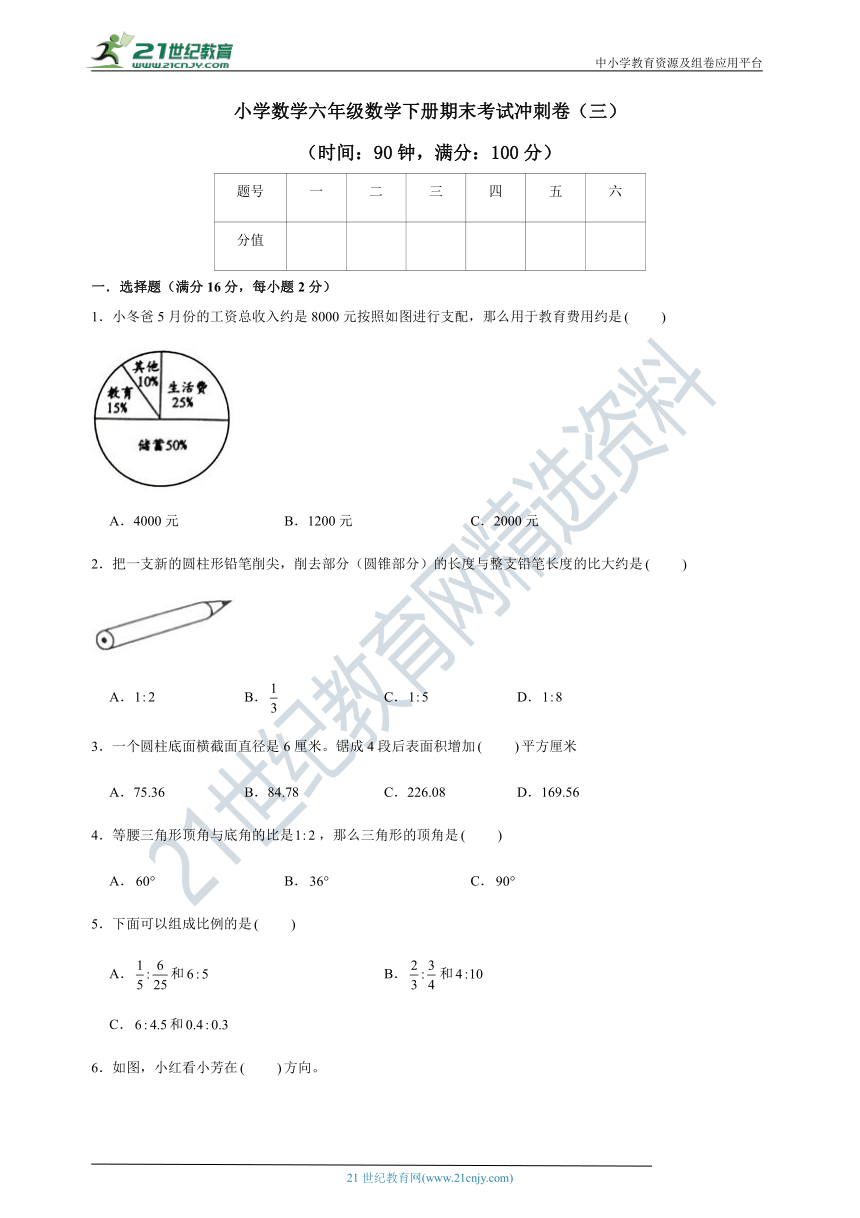 小学数学六年级数学下册期末考试冲刺卷（三）(含答案，苏教版）