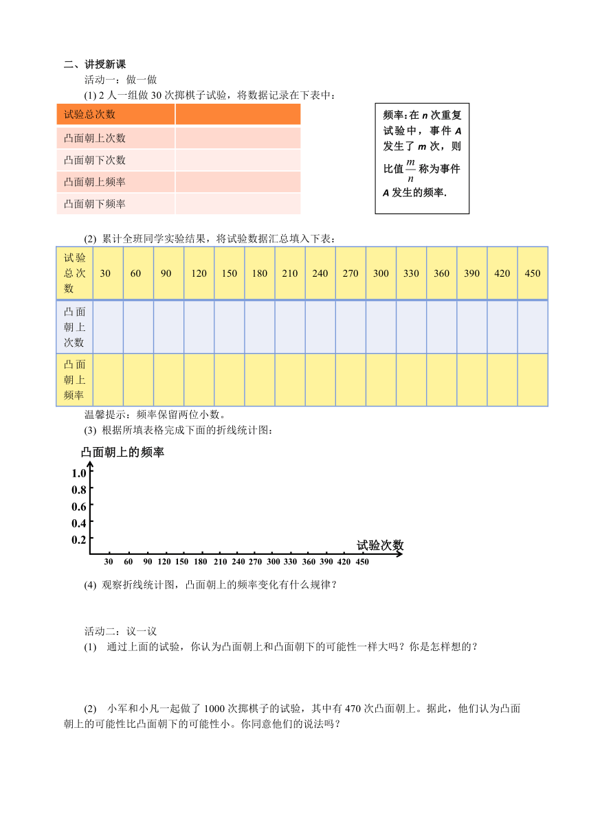 北师大版七年级数学下册 6.4 非等可能事件频率的稳定性 教案