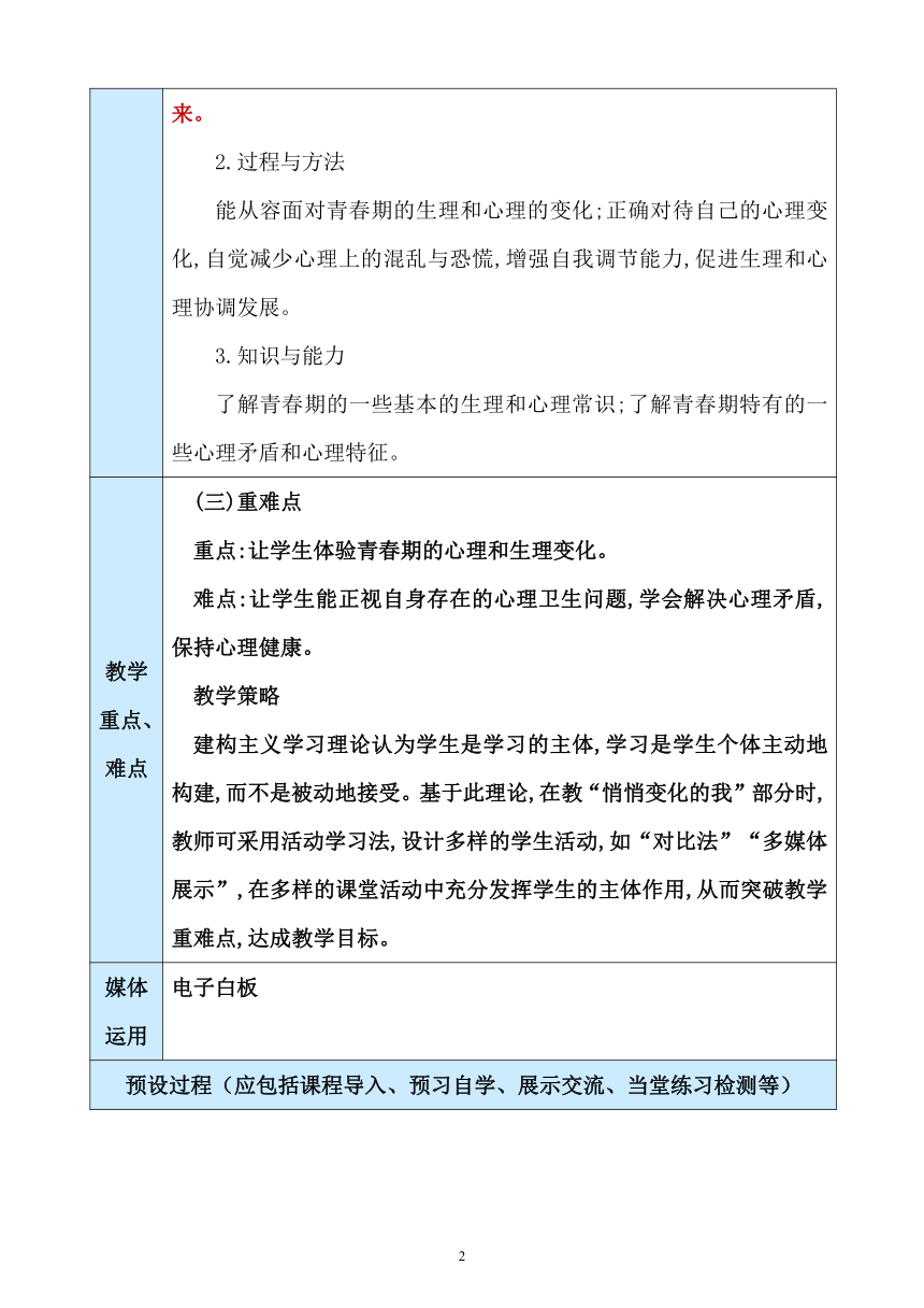 1.1悄悄变化的我复习课教案设计与反思