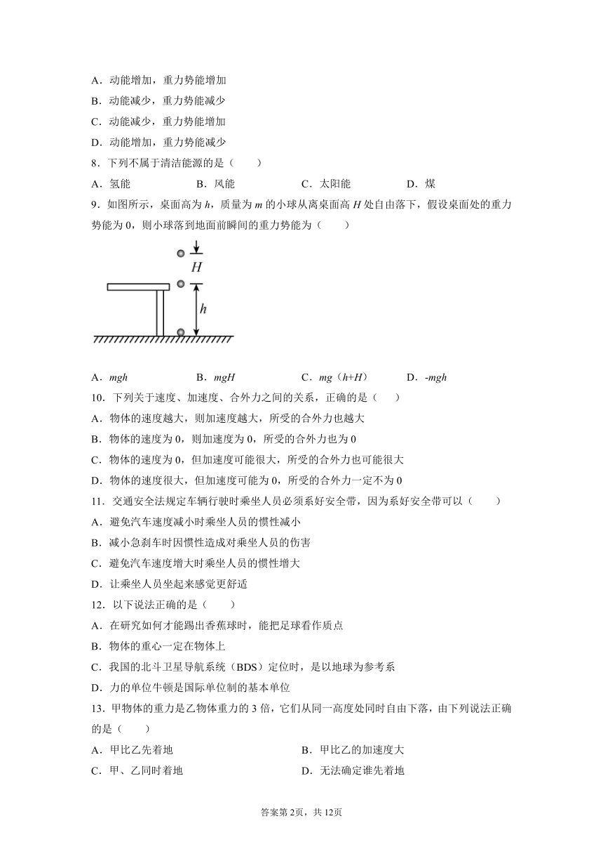 陕西省高中物理学业水平考试模拟题（2）（Word版含答案）