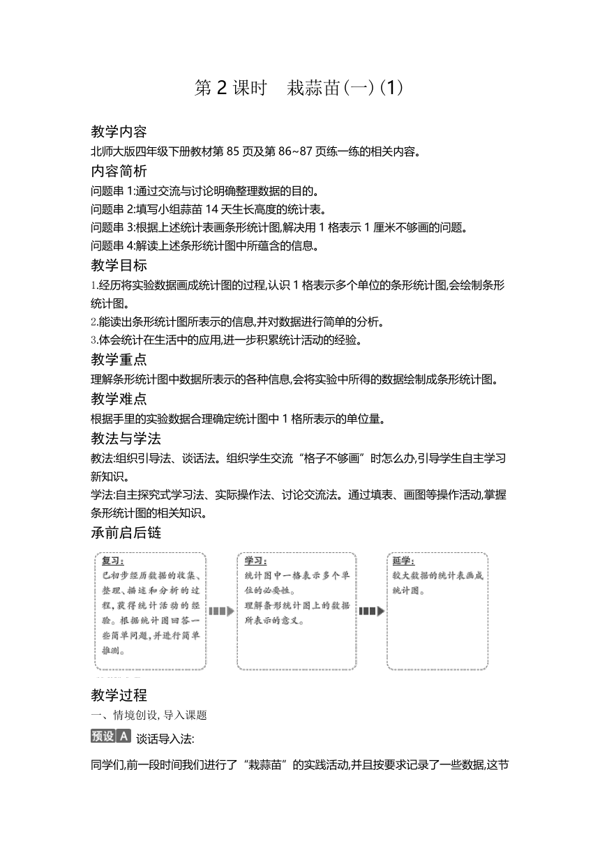 北师大版四年级数学下册 6.2 栽蒜苗(一)表格式教案