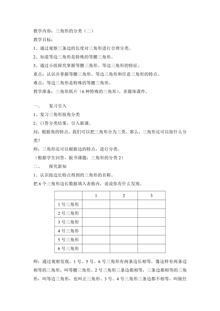 沪教版  三年级上册数学教案-5.5几何小实践（三角形的分类）