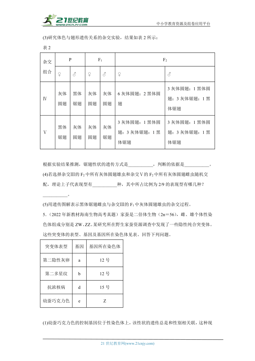 五年2018-2022高考生物真题按知识点分类汇编37-性别决定和伴性遗传-综合题、实验题（含解析）