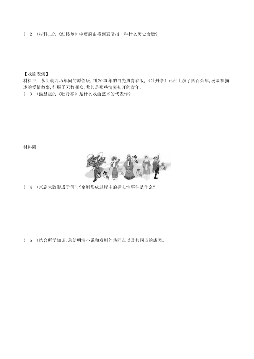 第21课清朝前期的文学艺术 同步练习（含答案）