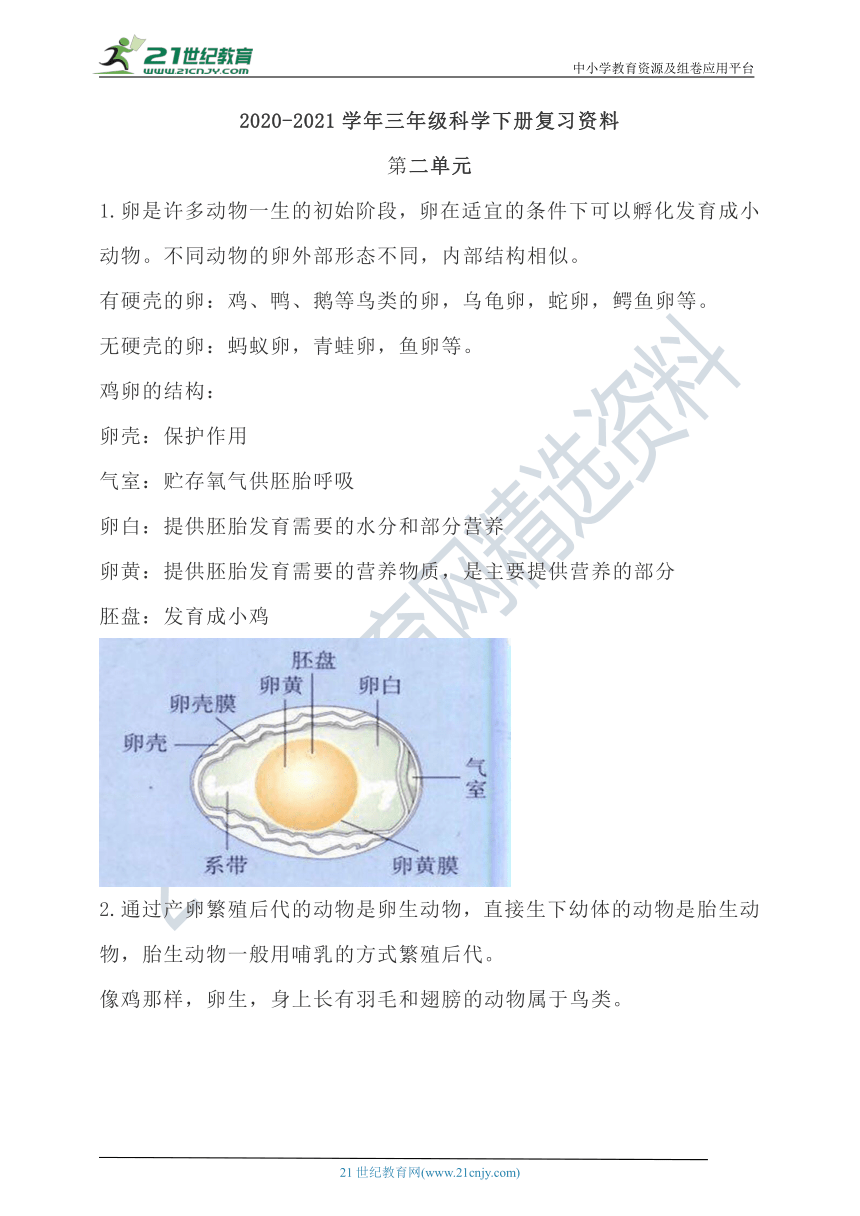 2020-2021学年下学期三年级科学期末复习资料（二）