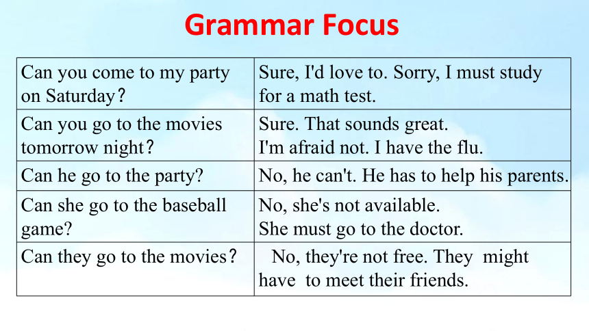 Unit 9 Can you come to my party Section A Grammar Focus-3c课件(共18张PPT)