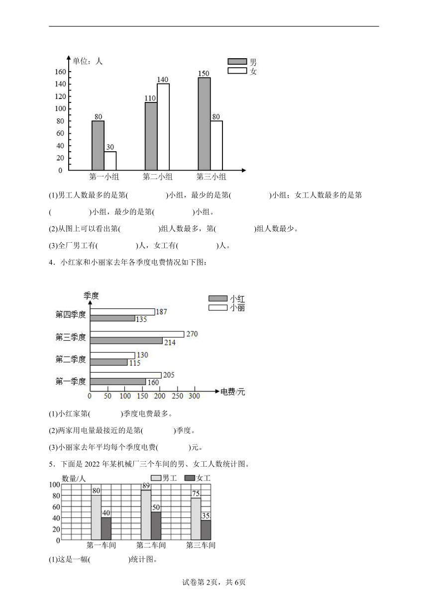 8.2条形统计图 人教版四年级数学下册双减作业（含答案）