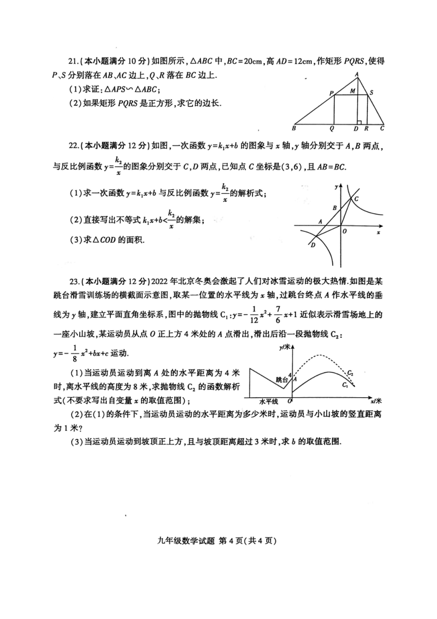 山东临沂费县2022-2023学年九年级上学期数学期末考试题（pdf、含答案）