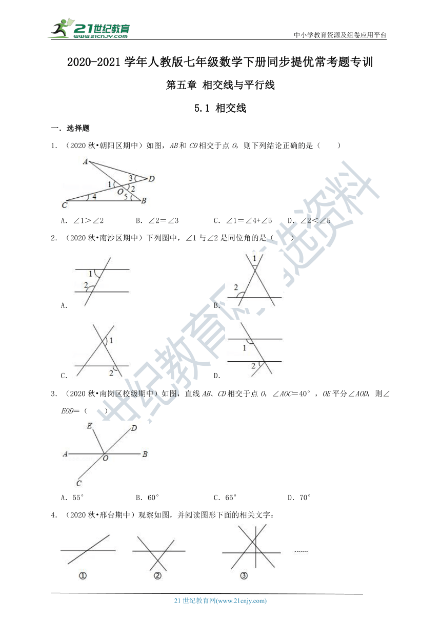 【同步提优常考题专训】5.1 相交线（含解析）