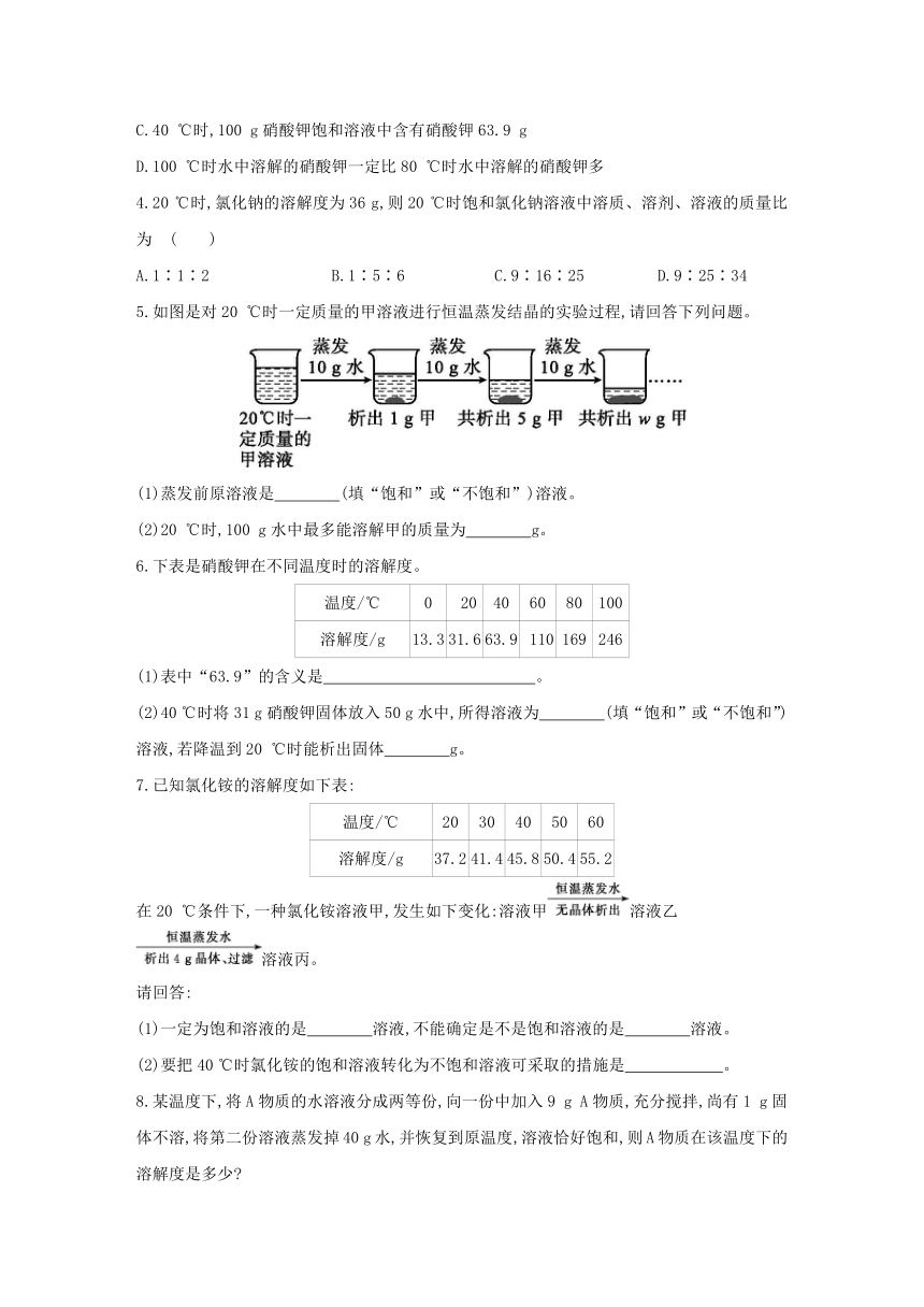 浙教版科学八年级上册同步提优训练：1.5  物质的溶解 第3课时（含解析）