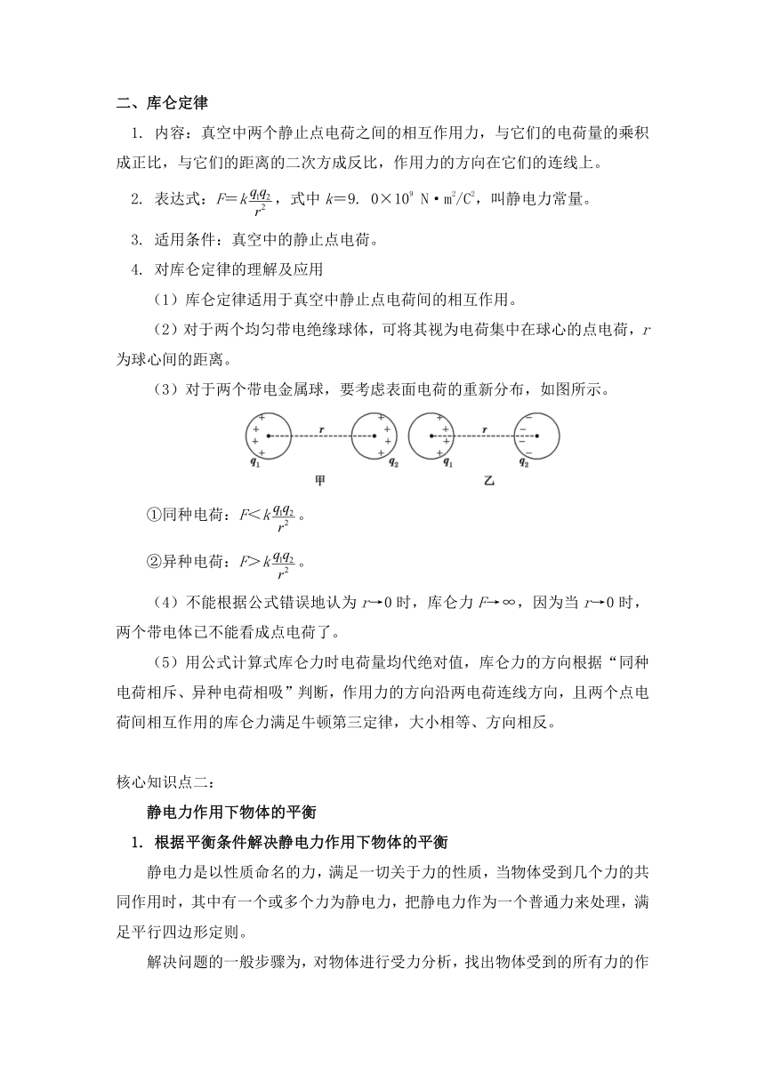 高中物理必修第三册知识点归纳（附同步练习）9.2库仑定律-人教版（2019）