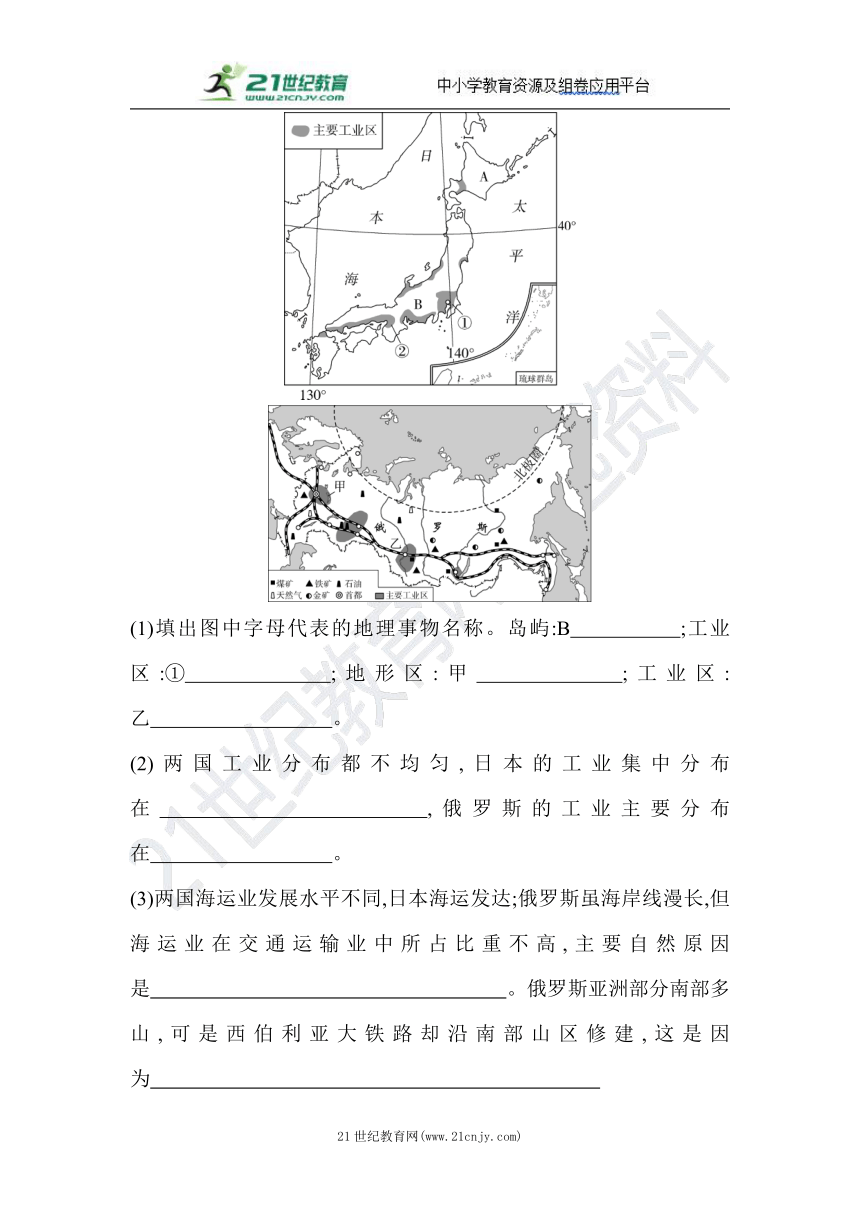 人教版地理七年级下册期末专项复习(二)日本和俄罗斯经济的比较（含答案解析）