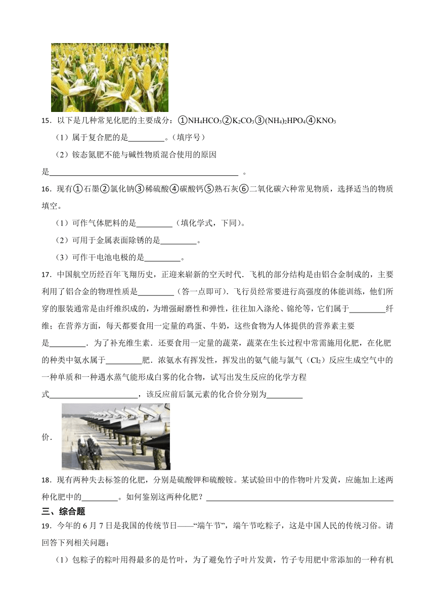 6.3 化学与农业生产 同步练习（含答案）2022-2023学年鲁教版（五四制）九年级全册化学