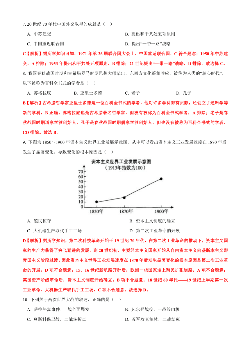 2021年湖北省鄂州市中考历史真题试卷（解析版）