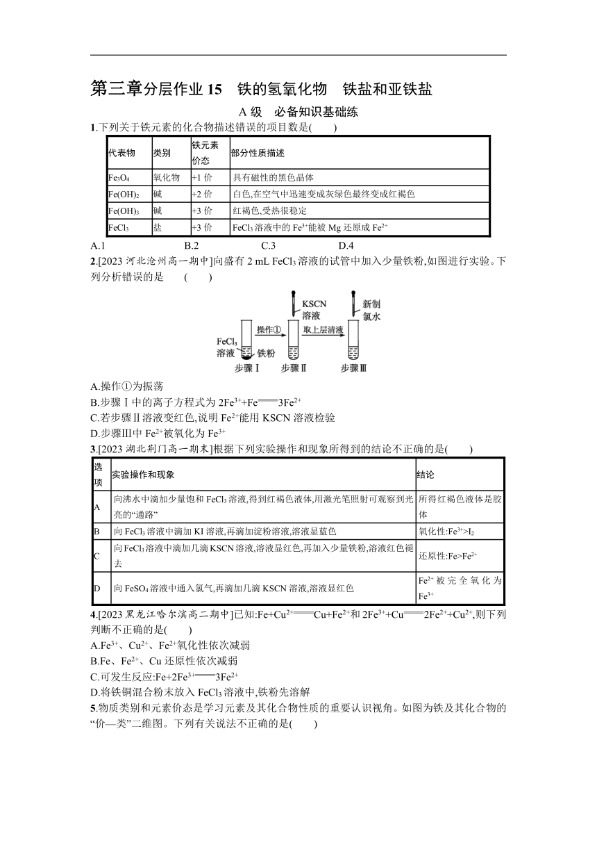 高中化学人教版必修一 3.1.2铁的氢氧化物铁盐和亚铁盐 试题（含解析）