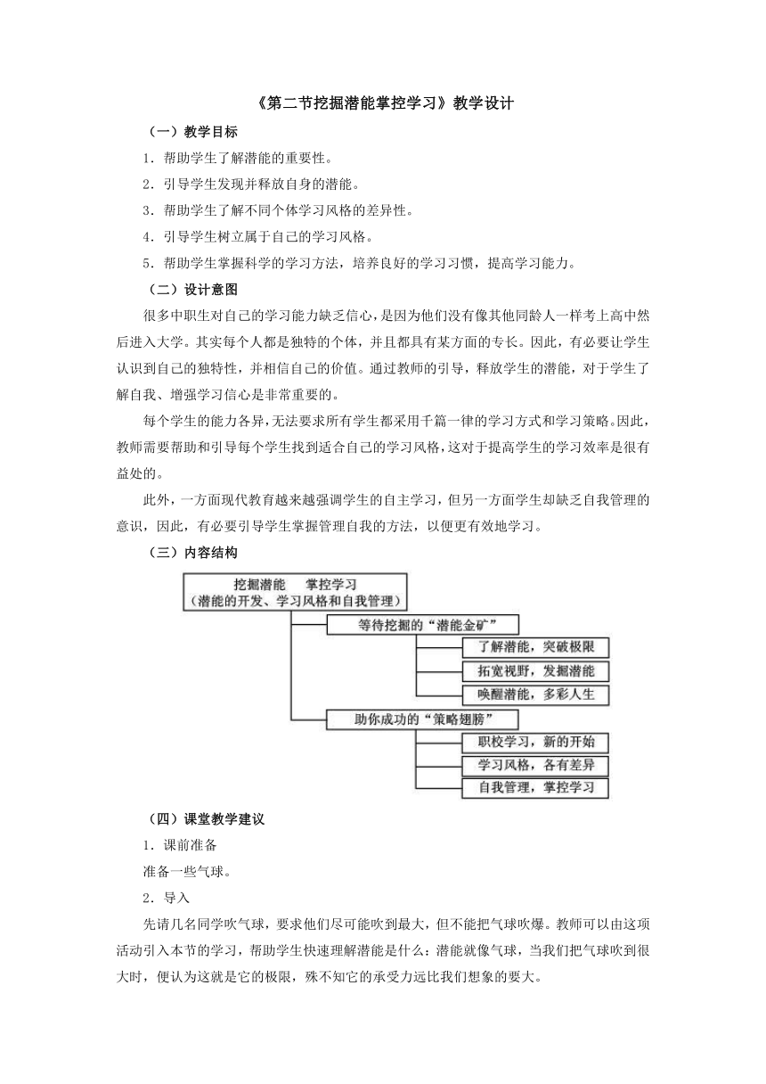 人教版（中职）心理健康 4.2《挖掘潜能 掌控学习》教学设计