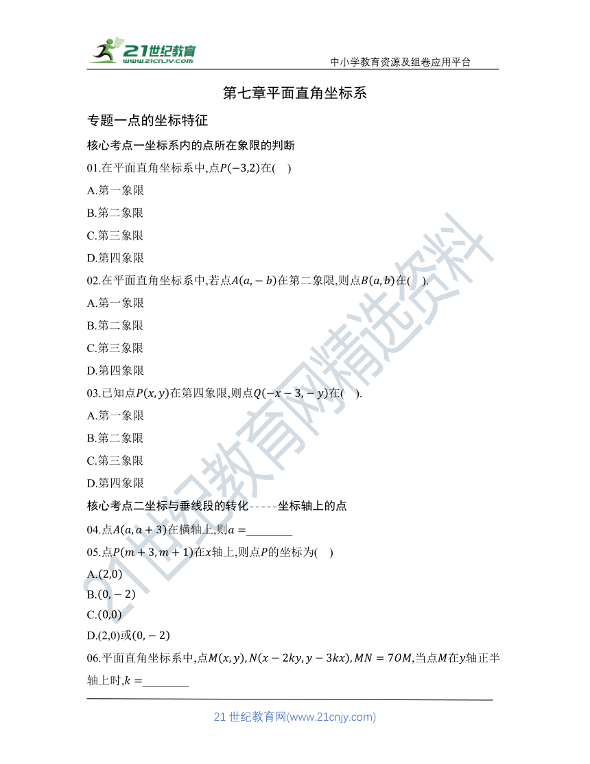 第七章 专题一 点的坐标特征   核心考点训练（含答案）