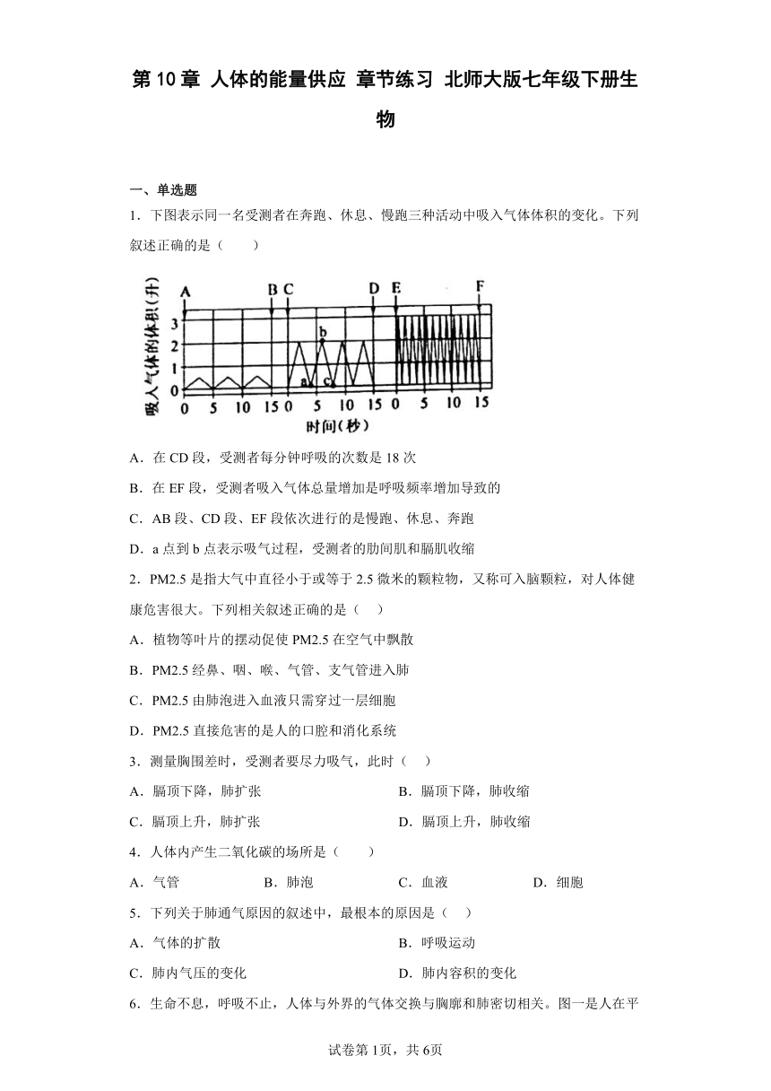 第10章 人体的能量供应 章节练习 （含解析）北师大版七年级下册生物