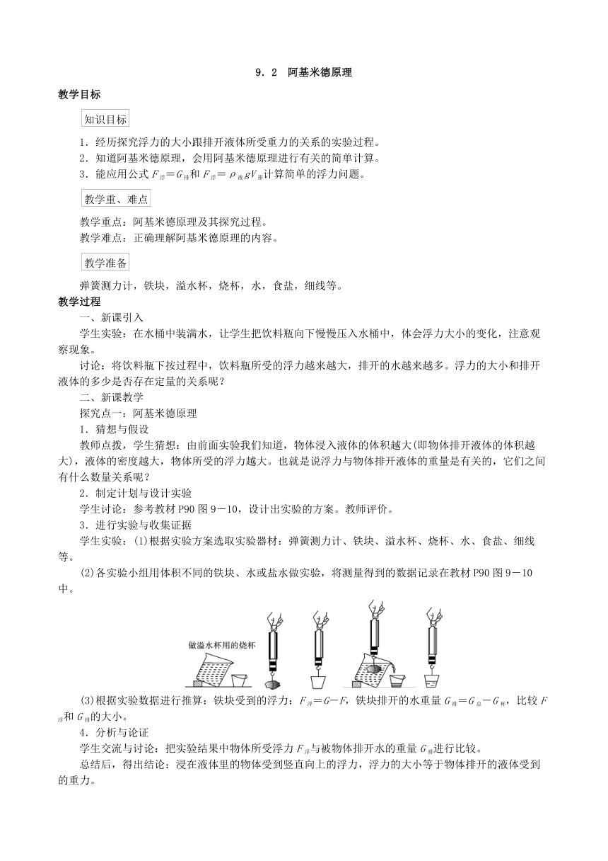 粤沪版八年级物理下册 9.2　阿基米德原理（教案）