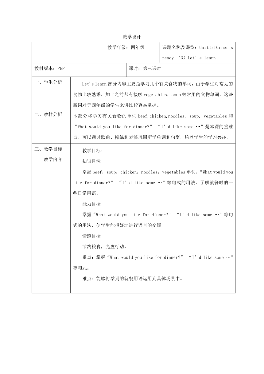 Unit 5 Dinner's ready PC Let’s learn 教案