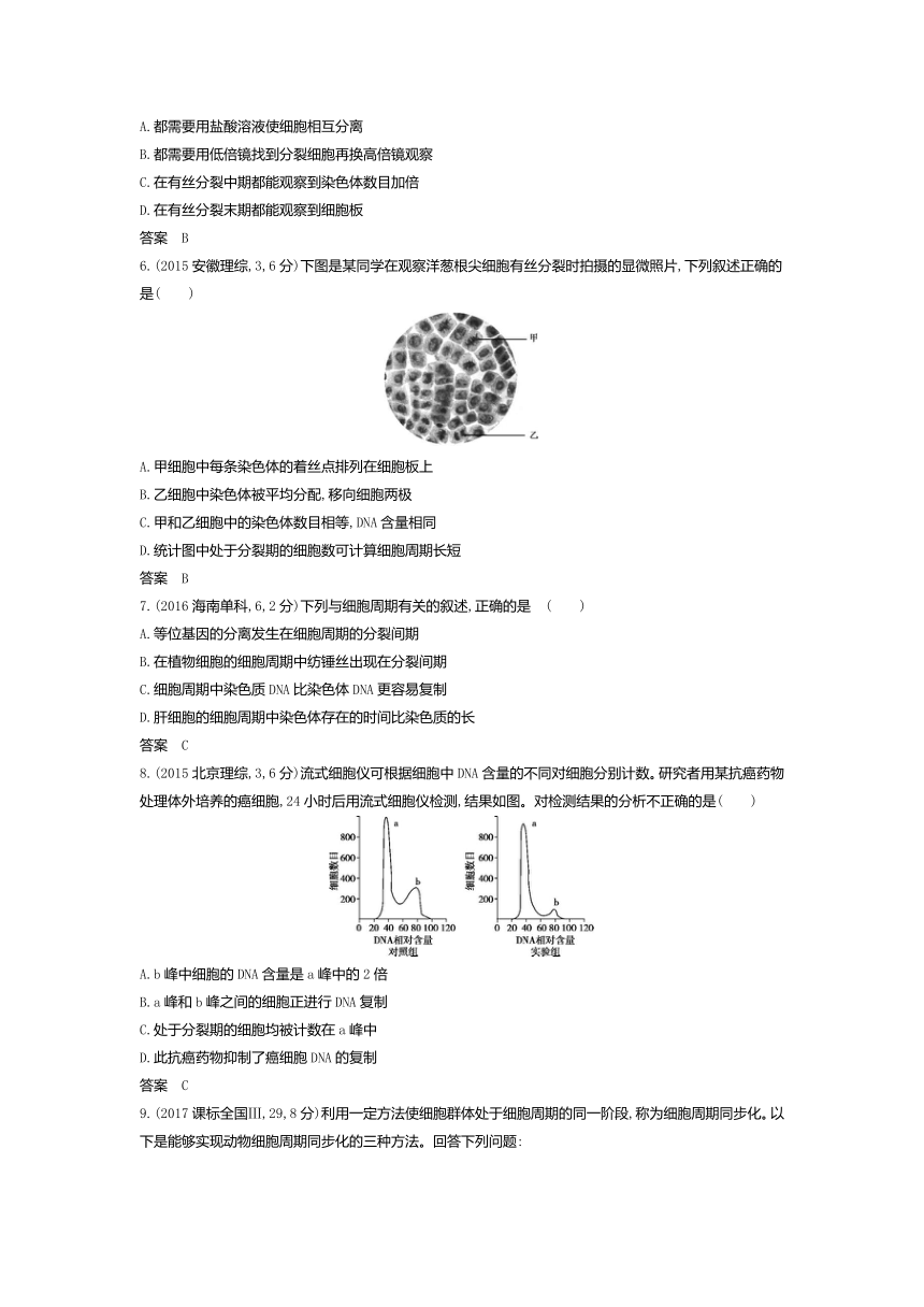 生物高考真题专项汇编：专题7 细胞的生命历程（含答案）