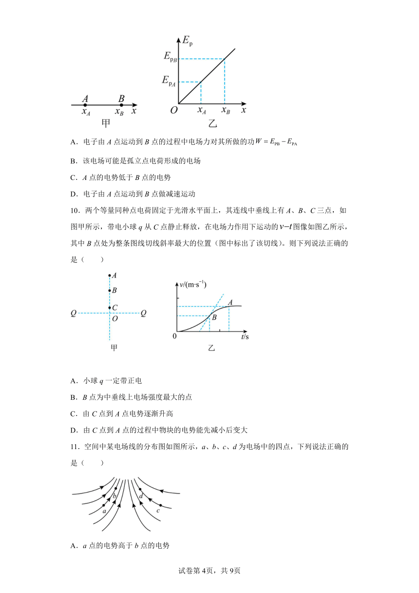 必修第三册2.1静电力做功与电势能(word版含答案)