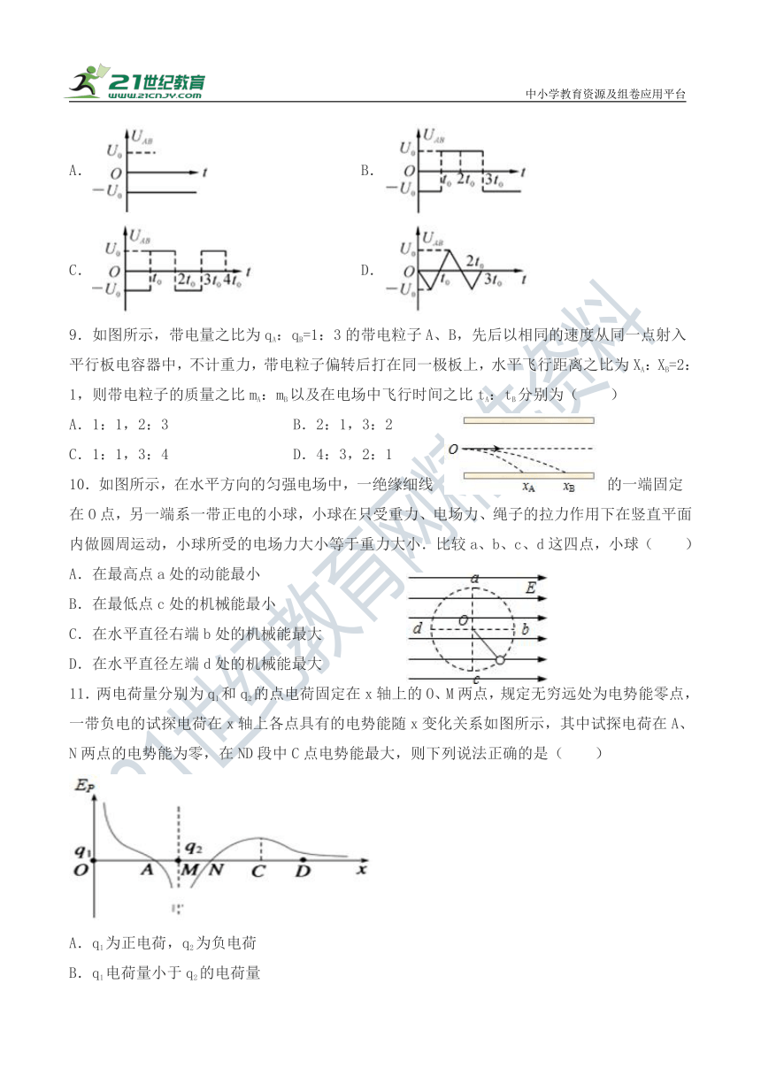 2021-2022学年物理鲁科版（2019)必修第三册  第二章 电势能与电势差 单元检测卷（含答案）