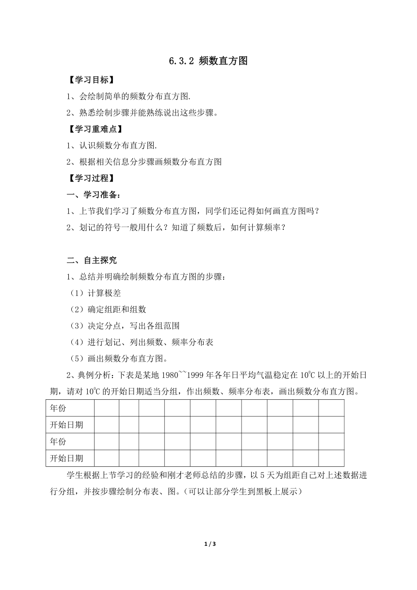 青岛版九年级数学下册 6.3频数直方图（第2课时） 导学案 （无答案）