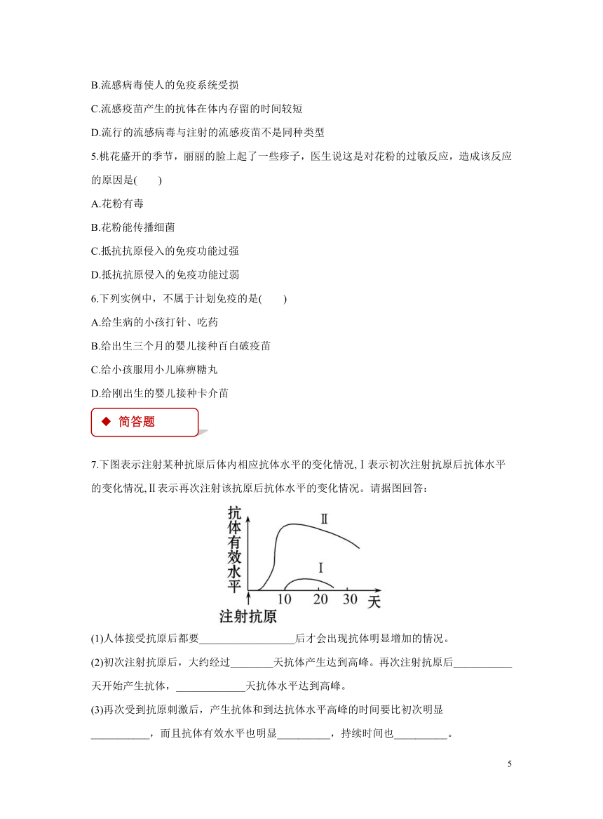 第3单元第6章第1节《人体的免疫功能》同步练习(word版含解析）