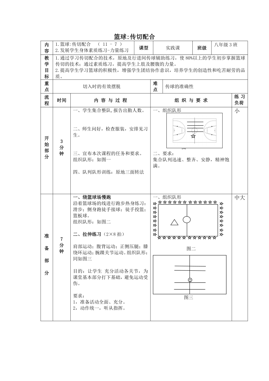 2021—2022学年人教版体育八年级全一册 第四章 篮球 篮球传切配合 教案（表格式）