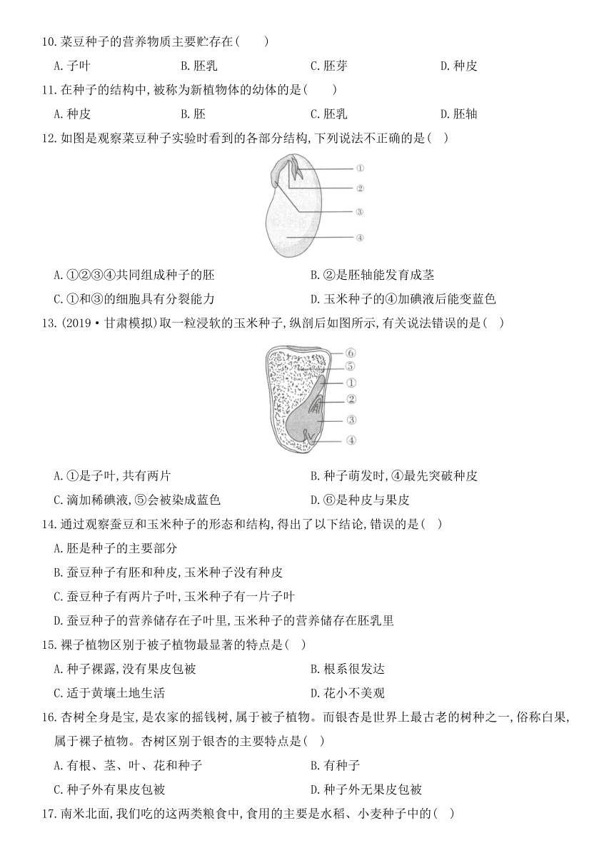 2020年秋季人教版七年级生物上册章节测评卷 第三单元   第一章  生物圈中有哪些绿色植物（word版含部分解析）